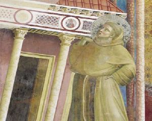 Papa Innocenzo III (1161-1216) sogna che Francesco sorregge la Basilica del Laterano (il Vaticano dell'epoca, cuore della Chiesa cattolica universale) salvandola dalla rovina. L'affresco si trova nella Basilica superiore di Assisi, è attribuito a Giotto ed è databile tra il 1295 e il 1299. 
