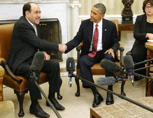 Il premier iracheno Nur Al-Maliki con il presidente Obama alla Casa bianca (Reuters).