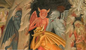 Discesa al Limbo di Andrea Bonaiuti (1346-1379), particolare con i demoni. Firenze, Santa Maria Novella, Cappellone degli Spagnoli.