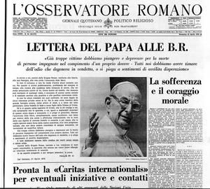 L'Osservatore Romano con la lettera di Paolo VI alle BR