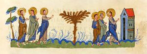 Gesù e l’albero di fichi, miniatura. Londra, British Library.