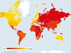 La mappa mondiale della corruzione: in rosso i Paesi più colpiti.