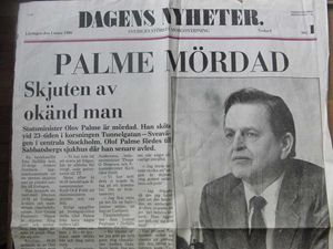 L'annuncio dell'assassinio di Olof Palme di un giornale svedese.