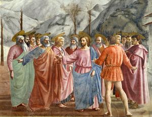 Pagamento del tributo, affresco di Masaccio (1401-1428). Firenze, Chiesa del Carmine.