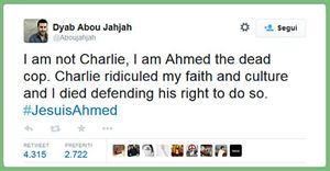 Il tweet pubblicato dall'account di Ahmed Merabet.