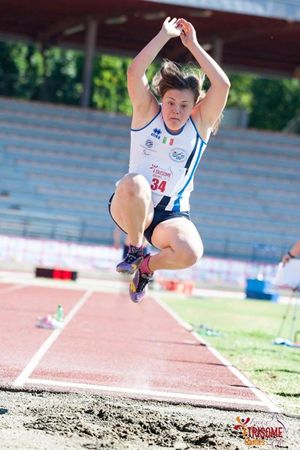  Nicole Orlando nel salto in lungo durante i Trisome Games 2016 in corso a Firenze, 17 luglio 2016.