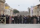 People stand outside