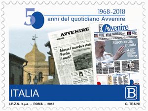 Il francobollo commemorativo per i 50 anni di "Avvenire".