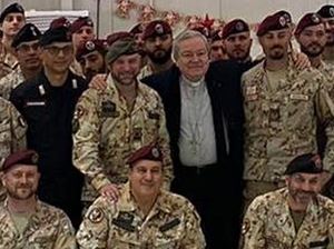 Monsignor Santo Marcianò, 60 anni il 10 aprile, Ordinario militare per l'Italia in una foto di repertorio scattata in Iraq nel dicembre 2019.  