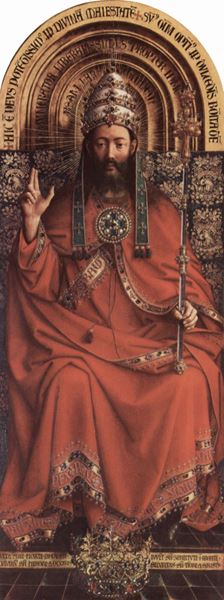 Raffigurazione di Cristo Re nel polittico dell'Agnello Mistico di Jan van Eyck