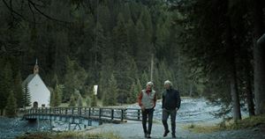 Director Giovanni Veronesi with Gustavo Thoeni today in a scene from the documentary