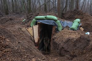 A Ukrainian trench on the front line.