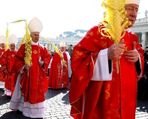 Un momento della processione per la Domenica delle Palme del 2016 in piazza San Pietro (Reuters)