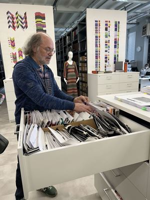 Luca Missoni, 68 anni, nell'Archivio Missoni ad Albusciago di cui è il Direttore creativo.